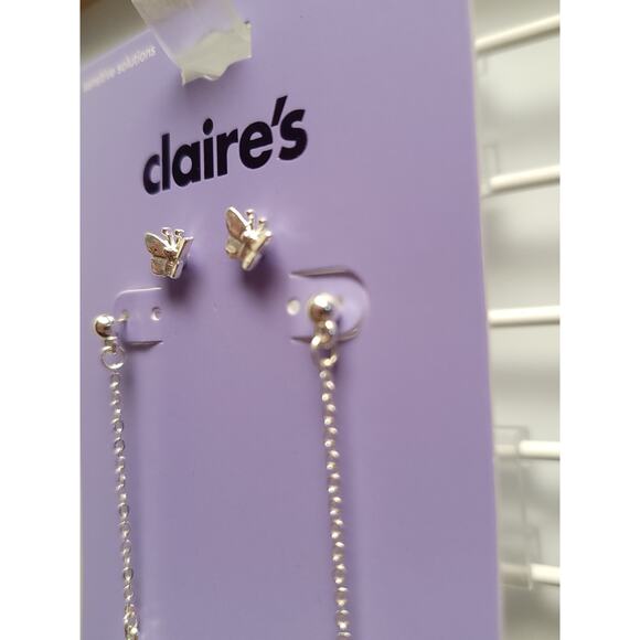 Claires Silver Earrings Daisy Butterfly Stud Drop Earring Girls Womens Jewelry - Picture 3 of 5